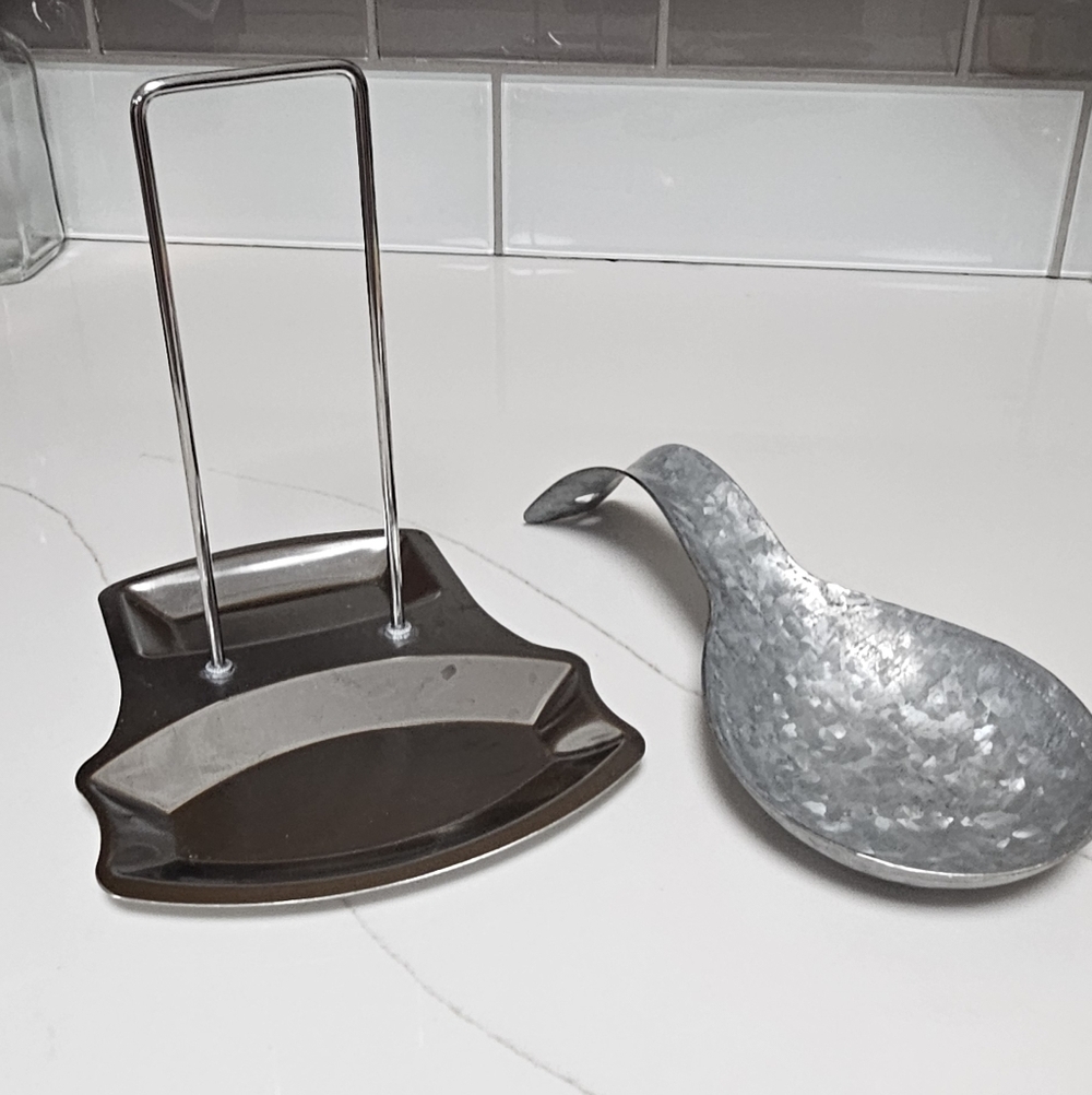 Stainless Steel and Silver Spoon Rest Set